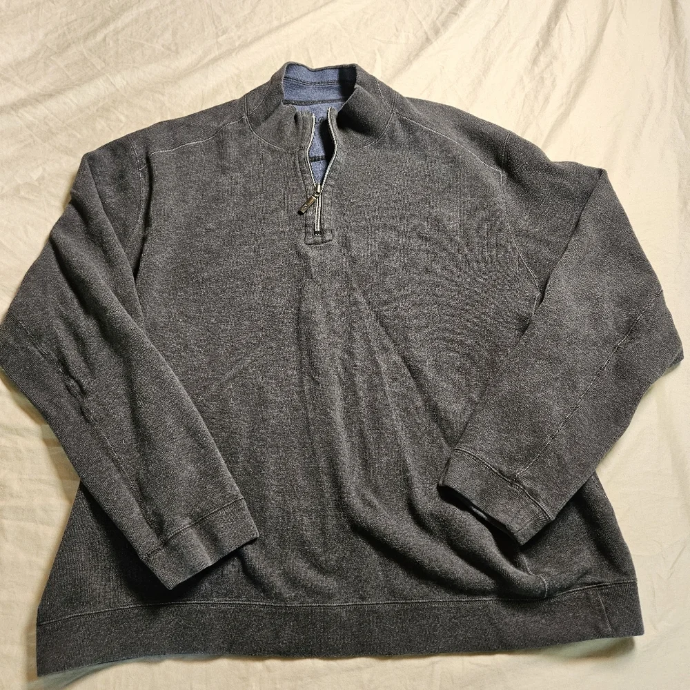 TOMMY‎ BAHAMA Reversible 1/2 Zip Pullover XL Gray Blue Flipview Flip Coast Logo